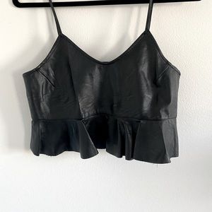 Faux Leather Pleated Crop Top